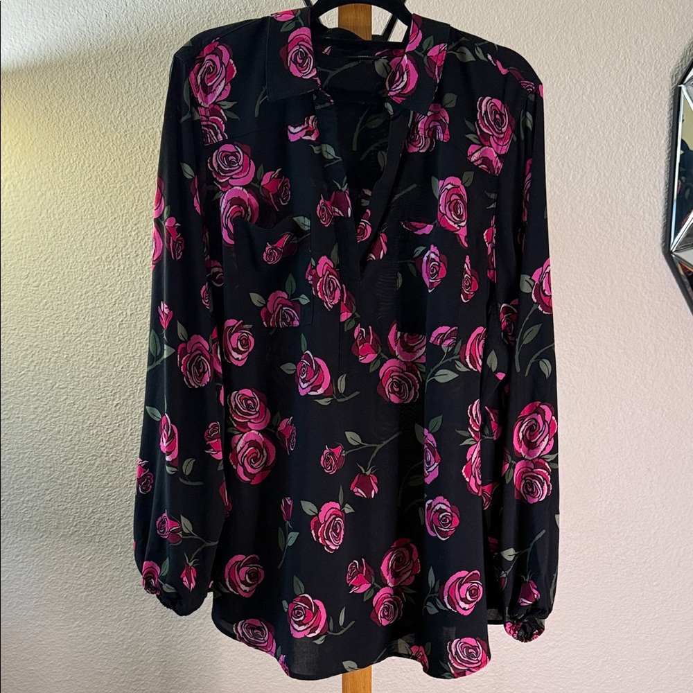 Torrid Floral Black and Pink Blouse